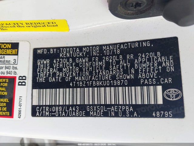 Toyota AVALON LIMITED 2019 4T1BZ1FB8KU019870 Image 9