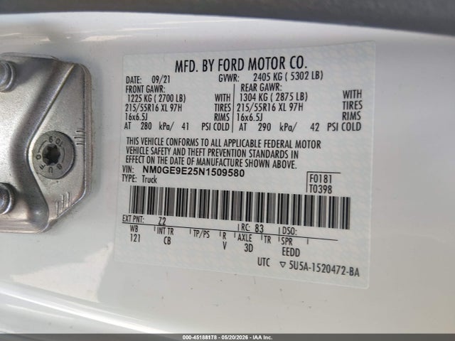 Aukcja sprzedaży 2022 Ford Transit Connect Xl Passenger, vin: NM0GE9E25N1509580, numer aukcji: 45188178