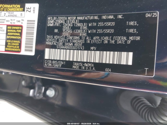 45188187 :رقم المزاد ، 5TDAAAB60SS031743 vin ، 2025 Lexus Tx 350 Premium مزاد بيع