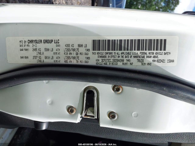 Продаж на аукціоні авто 2011 Ram Ram 2500 Slt, vin: 3D7UT2CL1BG584200, номер лоту: 45188196