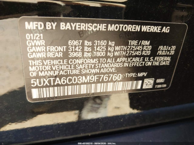 Aukcja sprzedaży 2021 Bmw X5 Phev Xdrive45e, vin: 5UXTA6C03M9F76760, numer aukcji: 45188210