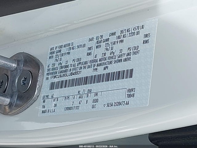 Aukcja sprzedaży 2020 Ford Escape Titanium, vin: 1FMCU9J93LUB45531, numer aukcji: 45188213
