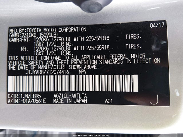 Aukcja sprzedaży 2017 Lexus Nx 200t F Sport, vin: JTJYARBZ7H2074416, numer aukcji: 45188214