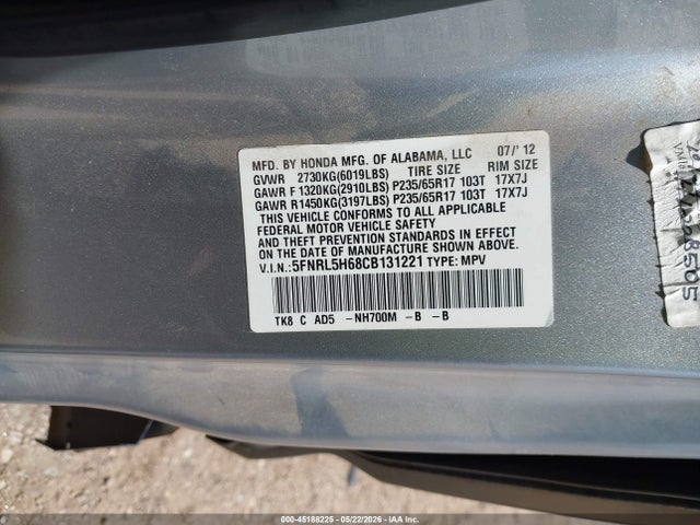 Продаж на аукціоні авто 2012 Honda Odyssey Ex-l, vin: 5FNRL5H68CB131221, номер лоту: 45188225