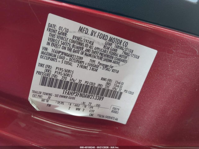 Aukcja sprzedaży 2010 Ford Focus Se, vin: 1FAHP3FN0AW213389, numer aukcji: 45188240