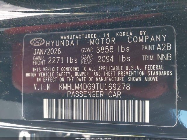 Aukcja sprzedaży 2026 Hyundai Elantra Sel Sport, vin: KMHLM4DG9TU169278, numer aukcji: 45188251
