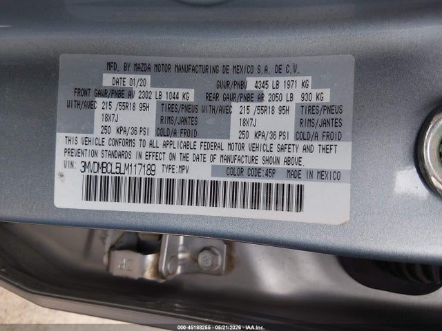 45188255 :رقم المزاد ، 3MVDMBCL5LM117189 vin ، 2020 Mazda Cx-30 Select Package مزاد بيع