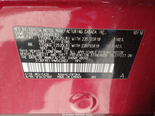 Продаж на аукціоні авто 2017 Toyota Rav4 Limited, vin: 2T3DFREV1HW563963, номер лоту: 45188281