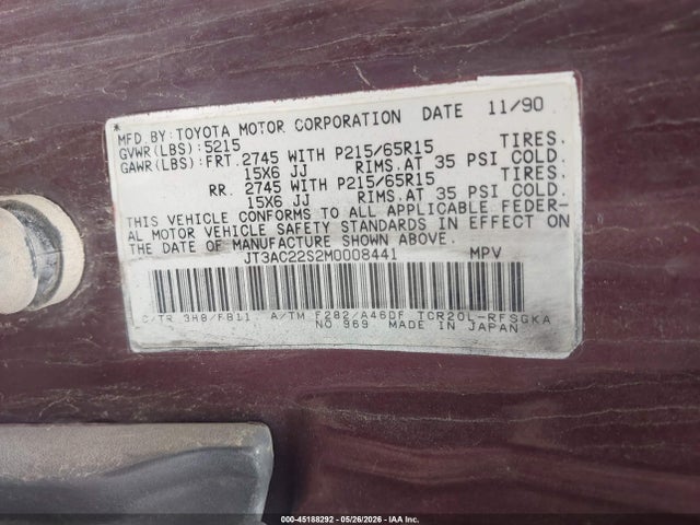 Продаж на аукціоні авто 1991 Toyota Previa Le, vin: JT3AC22S2M0008441, номер лоту: 45188292
