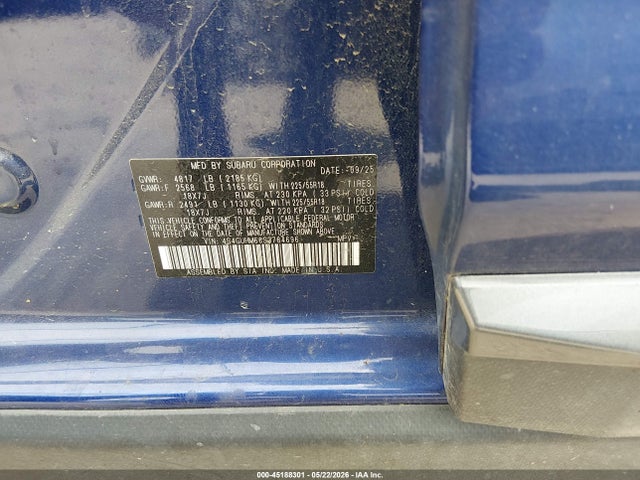 Aukcja sprzedaży 2025 Subaru Crosstrek Limited, vin: 4S4GUHM66S3784696, numer aukcji: 45188301