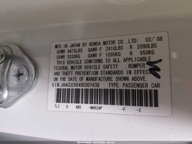 Aukcja sprzedaży 2009 Acura Tsx, vin: JH4CU26649C001638, numer aukcji: 45188307