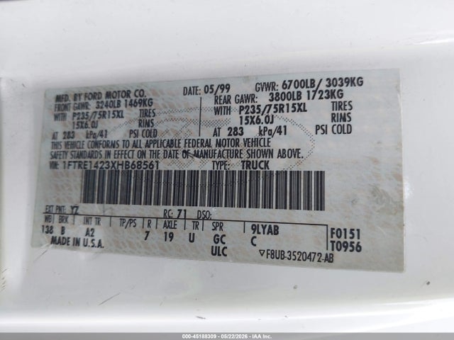 Продаж на аукціоні авто 1999 Ford E-150 Commercial/recreational, vin: 1FTRE1423XHB68561, номер лоту: 45188309
