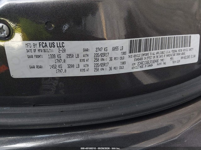 2020 Chrysler Voyager Lxi მანქანა იყიდება აუქციონზე, vin: 2C4RC1DG6LR182406, აუქციონის ნომერი: 45188310