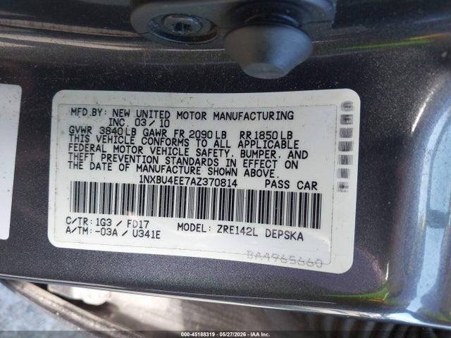 Aukcja sprzedaży 2010 Toyota Corolla S, vin: 1NXBU4EE7AZ370814, numer aukcji: 45188319