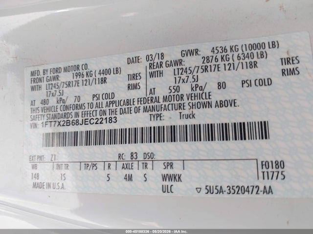 1FT7X2B68JEC22183 Ford F-250 Xl