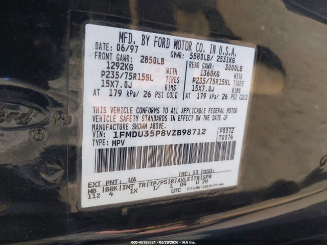 Продажа на аукционе авто 1997 Ford Explorer Eddie Bauer/limited/xlt, vin: 1FMDU35P8VZB98712, номер лота: 45188361
