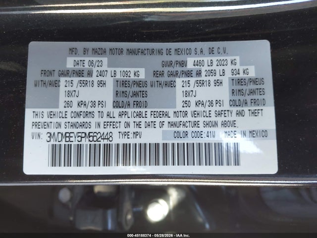 Продажа на аукционе авто 2023 Mazda Cx-30 2.5 Turbo Premium Plus, vin: 3MVDMBEY5PM562448, номер лота: 45188374