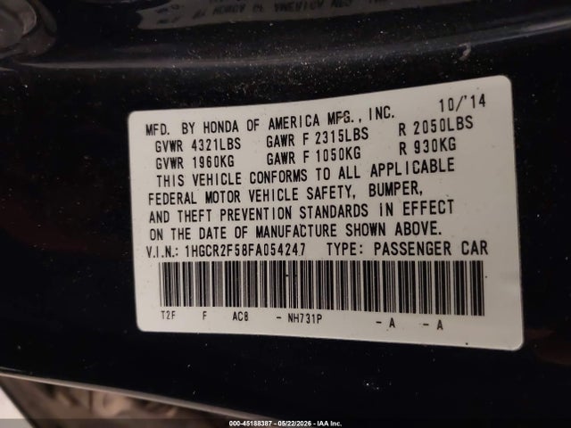 1HGCR2F58FA054247 Honda Accord Sport