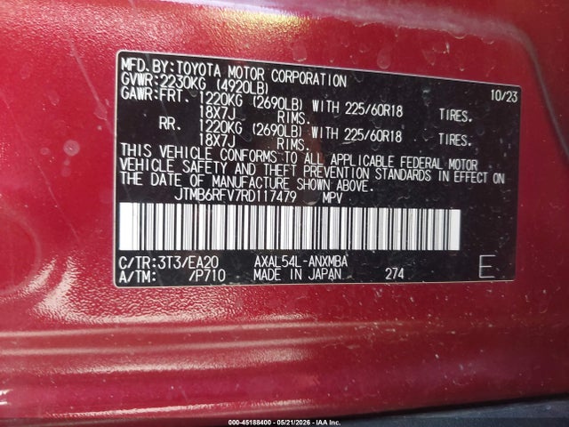 Aukcja sprzedaży 2024 Toyota Rav4 Hybrid Xle Premium, vin: JTMB6RFV7RD117479, numer aukcji: 45188400