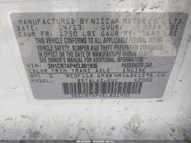 Nissan Versa 1.6 S+ 2014 3N1CN7AP4EL801935 Image 9