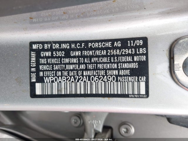 Продаж на аукціоні авто 2010 Porsche Panamera S, vin: WP0AB2A72AL062490, номер лоту: 45188423