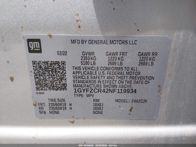 45188439 :رقم المزاد ، 1GYFZCR42NF119934 vin ، 2022 Cadillac Xt4 Fwd Premium Luxury مزاد بيع