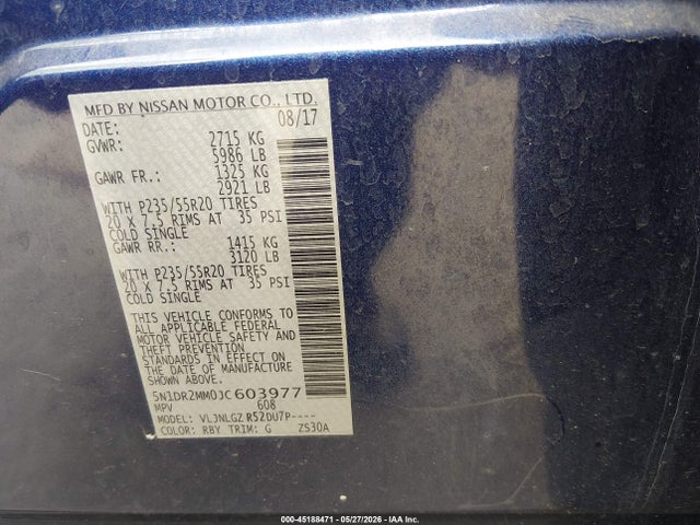 Aukcja sprzedaży 2018 Nissan Pathfinder Sl, vin: 5N1DR2MM0JC603977, numer aukcji: 45188471