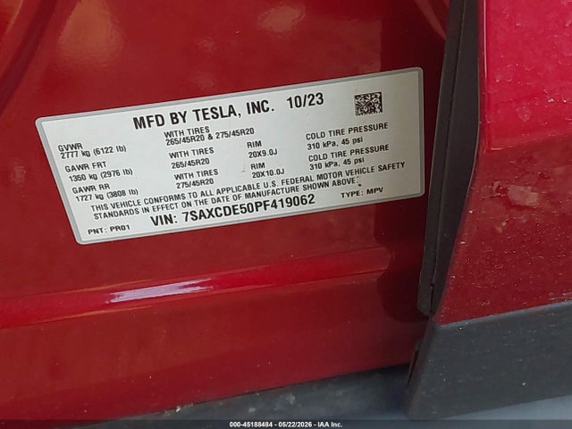 2023 Tesla Model X Dual Motor All-wheel Drive/standard Range მანქანა იყიდება აუქციონზე, vin: 7SAXCDE50PF419062, აუქციონის ნომერი: 45188484