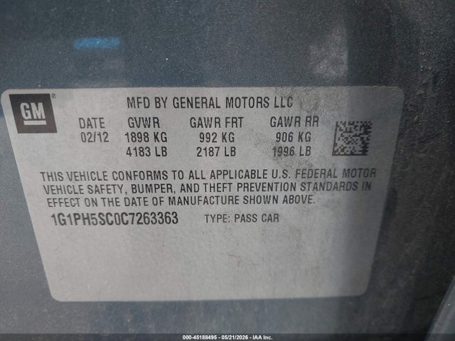 Продажа на аукционе авто 2012 Chevrolet Cruze Ltz, vin: 1G1PH5SC0C7263363, номер лота: 45188495