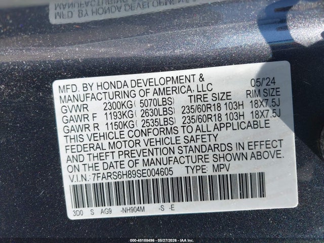 7FARS6H89SE004605 Honda Cr-v Hybrid Sport-l
