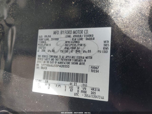 Продаж на аукціоні авто 2005 Ford Ranger Edge/stx/xlt, vin: 1FTYR44U55PA20353, номер лоту: 45188498