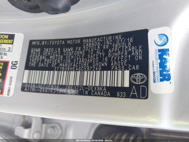 Toyota COROLLA LE 2016 2T1BURHE4GC597249 Image 9
