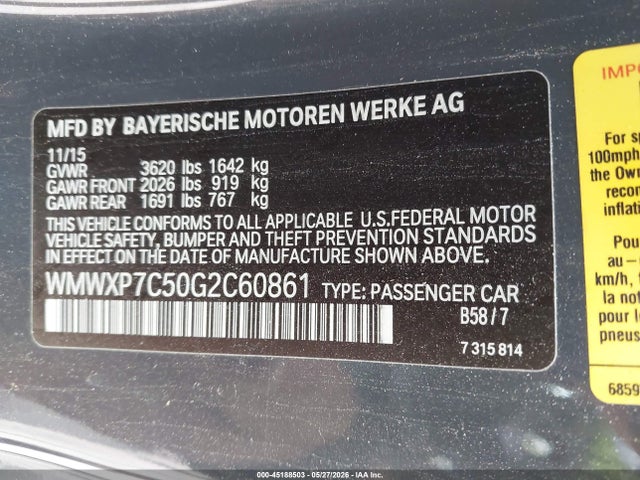 Aukcja sprzedaży 2016 Mini Hardtop Cooper S, vin: WMWXP7C50G2C60861, numer aukcji: 45188503