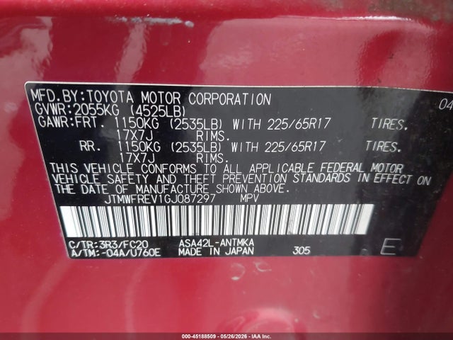 JTMWFREV1GJ087297 Toyota Rav4 Xle