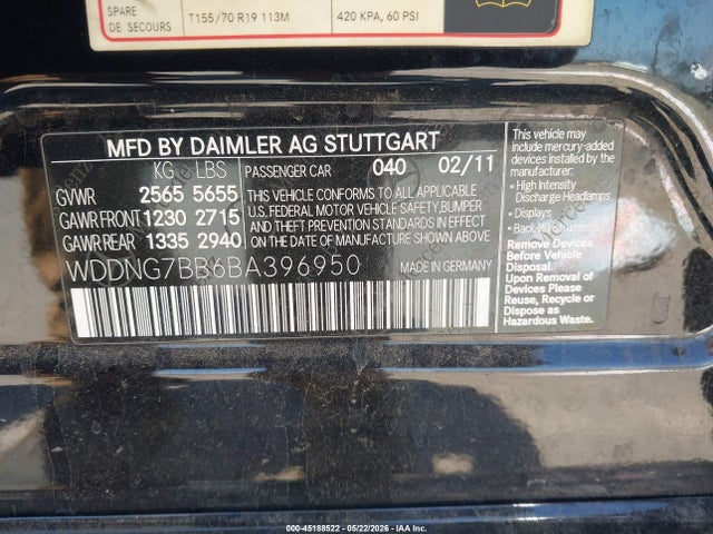 Продаж на аукціоні авто 2011 Mercedes-benz S 550, vin: WDDNG7BB6BA396950, номер лоту: 45188522