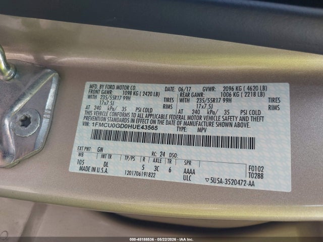 Ford ESCAPE SE 2017 1FMCU0GD0HUE43565 Image 9