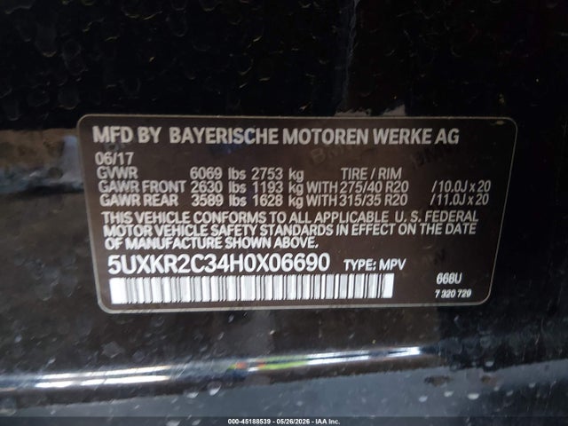 Aukcja sprzedaży 2017 Bmw X5 Sdrive35i, vin: 5UXKR2C34H0X06690, numer aukcji: 45188539