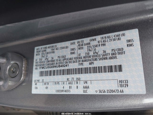 Ford ESCAPE SE 2022 1FMCU0G69NUB49241 Image 9