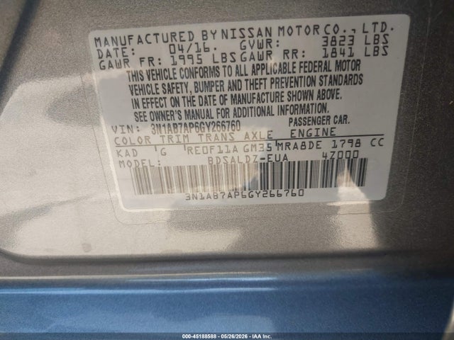 Aukcja sprzedaży 2016 Nissan Sentra Sv, vin: 3N1AB7AP6GY266760, numer aukcji: 45188588