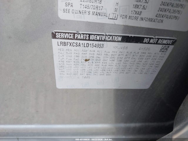 2020 Buick Envision Fwd Essence მანქანა იყიდება აუქციონზე, vin: LRBFXCSA1LD154953, აუქციონის ნომერი: 45188635