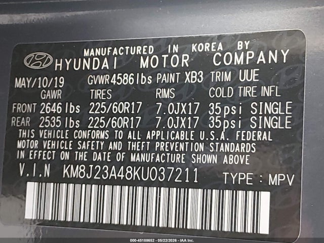 Продаж на аукціоні авто 2019 Hyundai Tucson Se, vin: KM8J23A48KU037211, номер лоту: 45188652