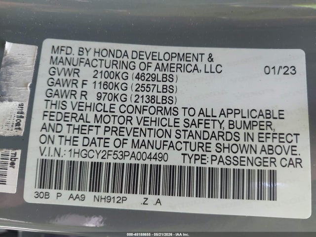 Продажа на аукционе авто 2023 Honda Accord Hybrid Sport, vin: 1HGCY2F53PA004490, номер лота: 45188655