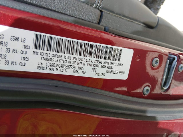 45188660 :رقم المزاد ، 1C4RDJAG4DC657725 vin ، 2013 Dodge Durango Sxt مزاد بيع