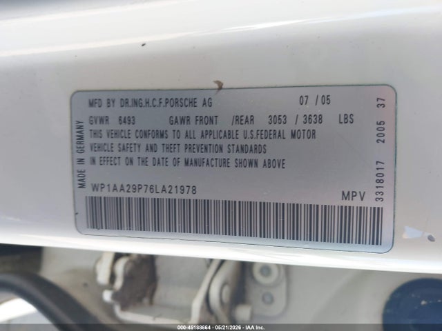 Aukcja sprzedaży 2006 Porsche Cayenne, vin: WP1AA29P76LA21978, numer aukcji: 45188664