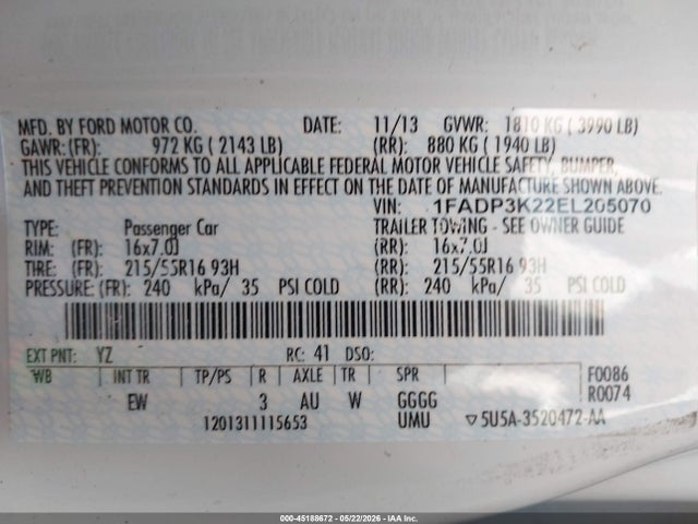1FADP3K22EL205070 Ford FOCUS SE