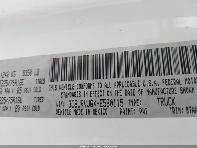 3C6URVJGXHE530115 RAM Promaster 3500 Cargo Van High Roof 159 Wb Ext
