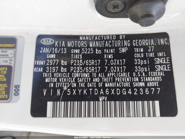 Aukcja sprzedaży 2013 Kia Sorento Lx, vin: 5XYKTDA6XDG423677, numer aukcji: 45188681