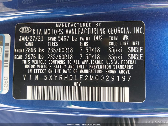 KIA SORENTO EX 2021 5XYRHDLF2MG029197 Image 9