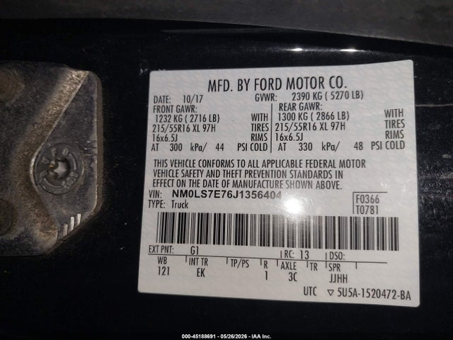 2018 Ford Transit Connect Xl მანქანა იყიდება აუქციონზე, vin: NM0LS7E76J1356404, აუქციონის ნომერი: 45188691
