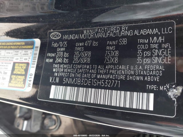 Продажа на аукционе авто 2025 Hyundai Tucson Sel, vin: 5NMJB3DE1SH532771, номер лота: 45188693